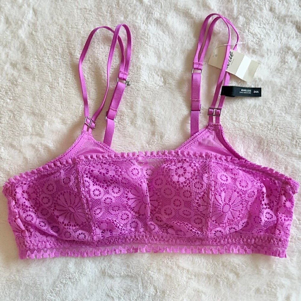 NWT Aerie Hot Pink Real Power Wireless Push Up Joy Convertible Lace Bra - 34A